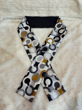 Coach Silk Patterned Scarf in Black, Gray & Mustard